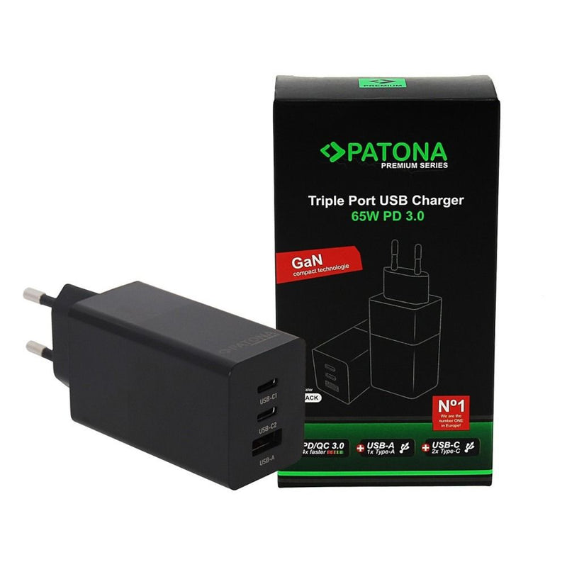 Patona Premium Gan 65W PD 3.0 Alimentatore Adattatore Triple Port USB Charger